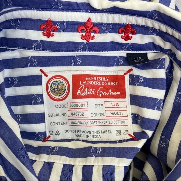 Robert Graham Men's Freshly Laundered Shirt Blue & White Striped Patchwork Sz L - Picture 16 of 16